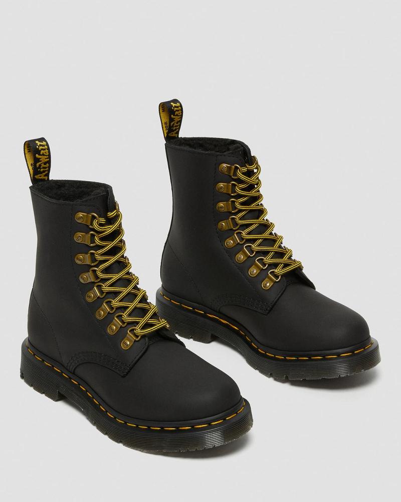 Women's Dr Martens 1460 Pascal DM's Wintergrip Leather Lace Up Boots Black | AU 185PJJ